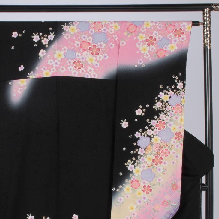 振袖 成人式 フルセット Sサイズ 花柄 黒系 着物 購入 正絹 結婚式 卒業式 セット 爆買の画像