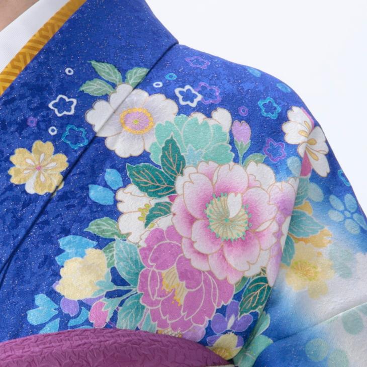 京都きもの友禅 振袖 成人式 フルセット Mサイズ 花柄 青・紺系 着物