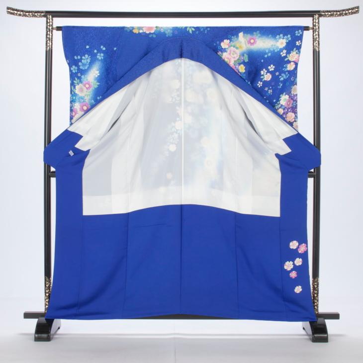 京都きもの友禅 振袖 成人式 フルセット Mサイズ 花柄 青・紺系 着物
