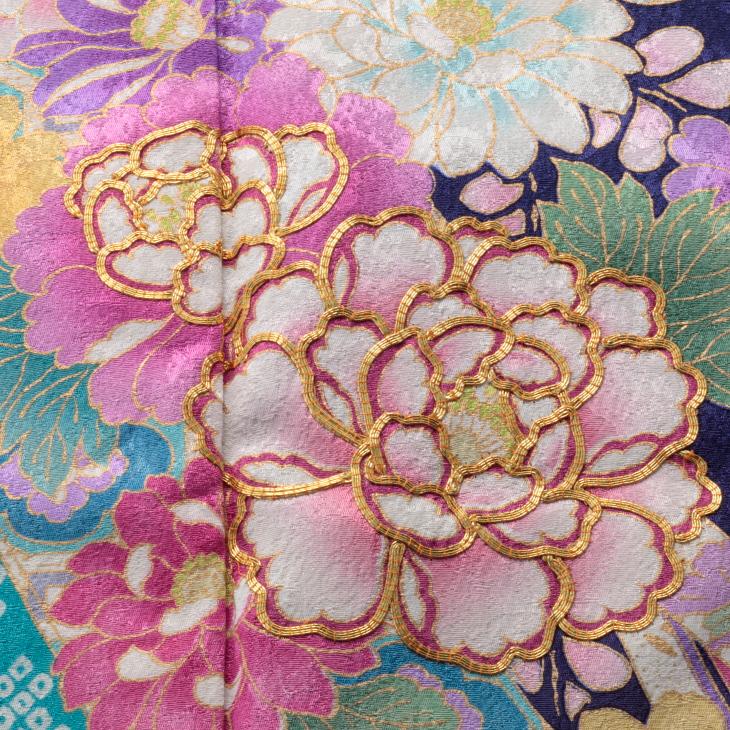 京都きもの友禅 振袖 成人式 フルセット Mサイズ 花柄 青・紺系 着物