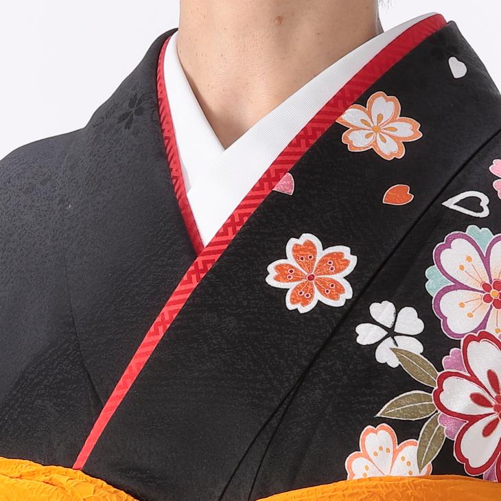 京都きもの友禅 振袖 成人式 フルセット Mサイズ 花柄 黒系 着物 購入 