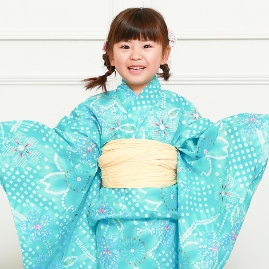 浴衣 子供 女の子 セット 兵児帯 2点セット 紺 ネイビー 水色 紫陽花