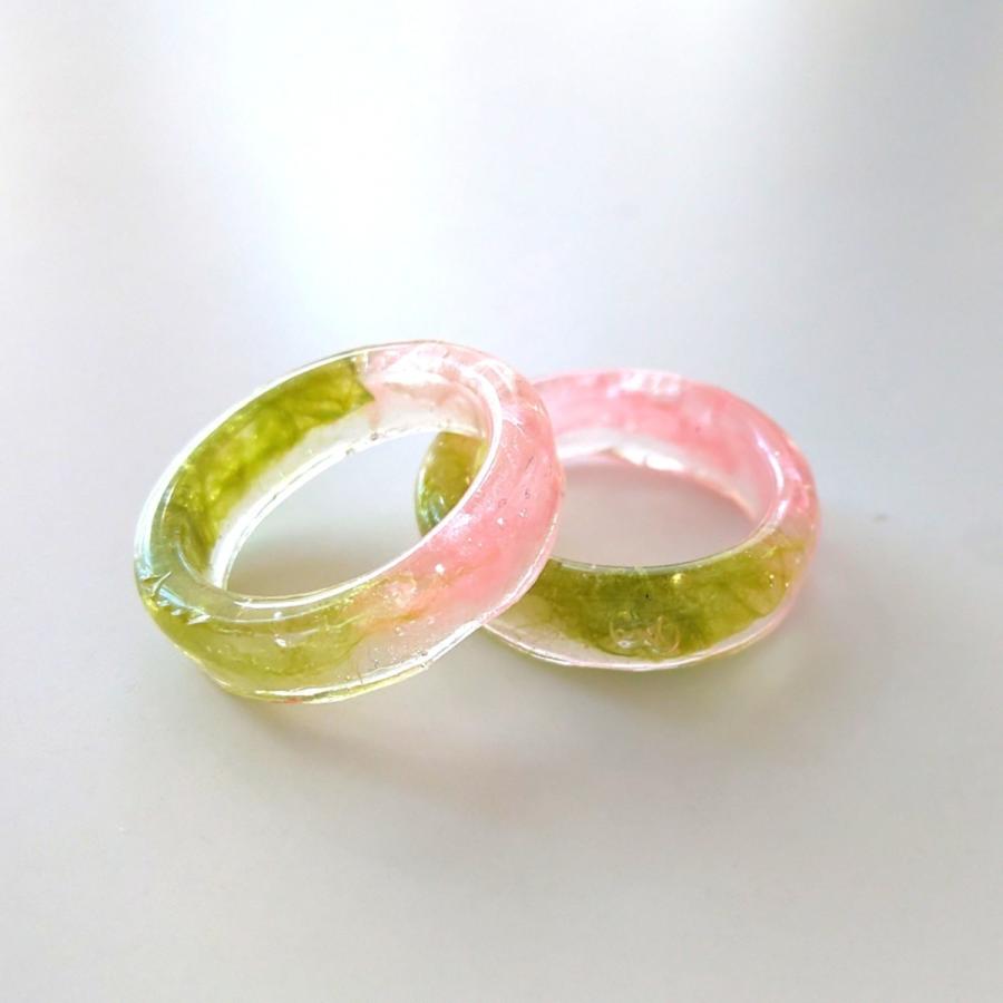 桜餅 の 和紙 リング レディース レジン 樹脂 ピンキーリング 春 桜色