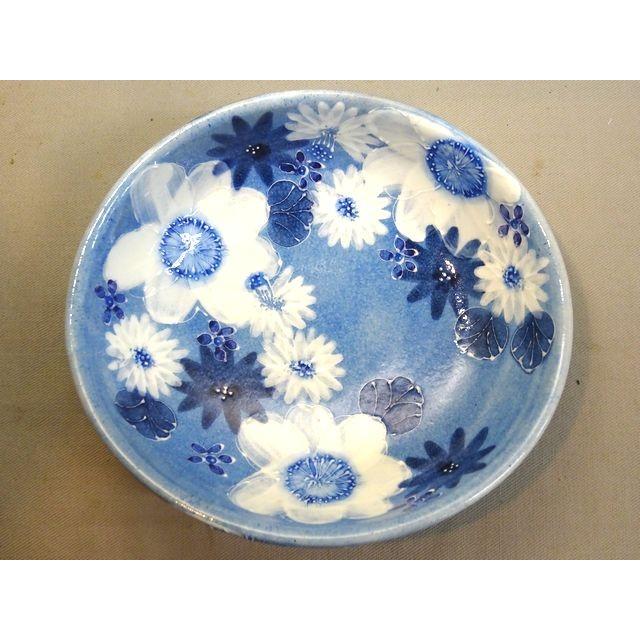 藍彩白絵花 おしゃれ鉢瀬戸焼 和食器 ケーキ・デザート サラダ 鉢 手描き