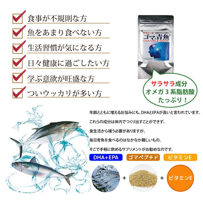 送料無料　6個セット　ゴマと青魚 120粒 ( ごまと青魚 ) DHA・EPA高含有 ゴマペプチド配合 オメガ3 脂肪酸｜yy-kenkou｜03