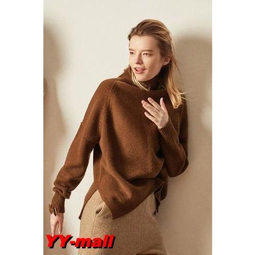 カシミヤのセーター冬服 タートルネックセーター 女性 ニットプルオーバー caramel colour サイズ M