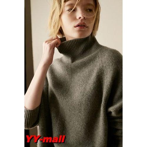 カシミヤのセーター冬服 タートルネックセーター 女性 ニットプルオーバー gray サイズ M