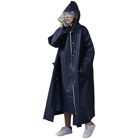 Facecozy レインコート レディース メンズ レインウエア ロング 自転車やバイク リュックに対応 通勤 ネイビー