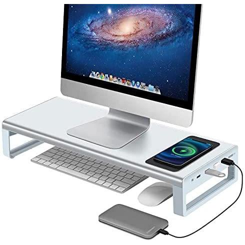 Vaydeer モニター台 Usb 3 0 ディスプレイ 台 Silver 幅54cm モニタースタンド Pc パソコン台 ワイヤレス充電 100 本物