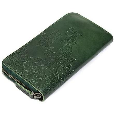 激安な 本革 日本製 長財布 (グリーン) RG-002 和柄 ラウンドファスナー 財布 メンズ 長財布
