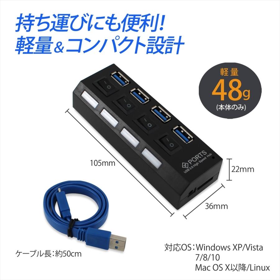 USBハブ 3.0 4ポート スイッチ付き バスパワー USBコンセント 高速ハブ データ転送 USB2.0 USB3.0 USB HUB