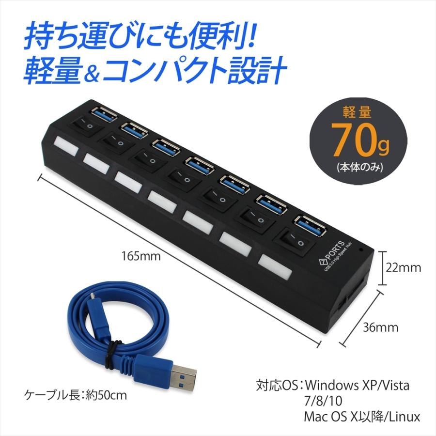 USBハブ 3.0 7ポート スイッチ付き バスパワー USBコンセント 高速ハブ データ転送 USB2.0 USB3.0 USB HUB
