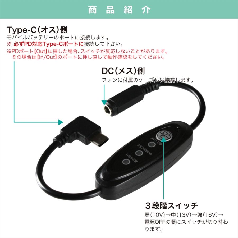 14.4V 空調ファン FA01012 対応 Type-C昇圧 アダプター 16V L型 ファン