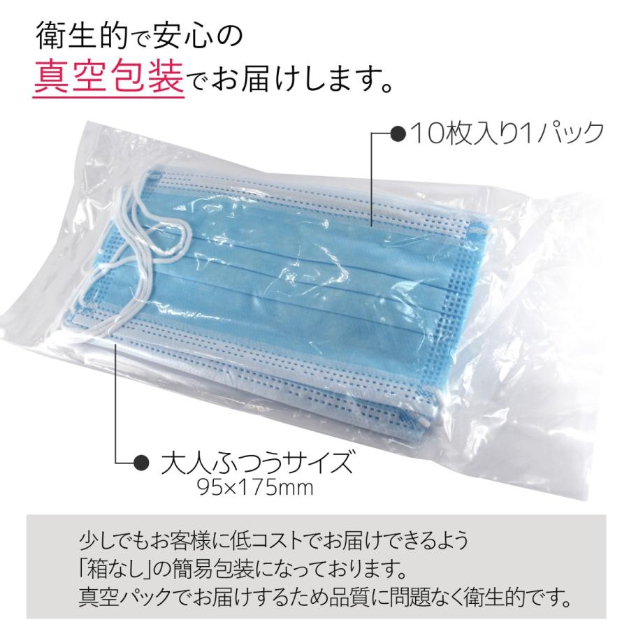 使い捨てマスク 箱なし ブルー 真空包装 3層構造 普通サイズ マスク