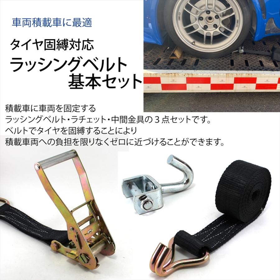 ラッシングベルト 3点セット 車両積載車 ラチェット式 タイヤ固縛 基本 