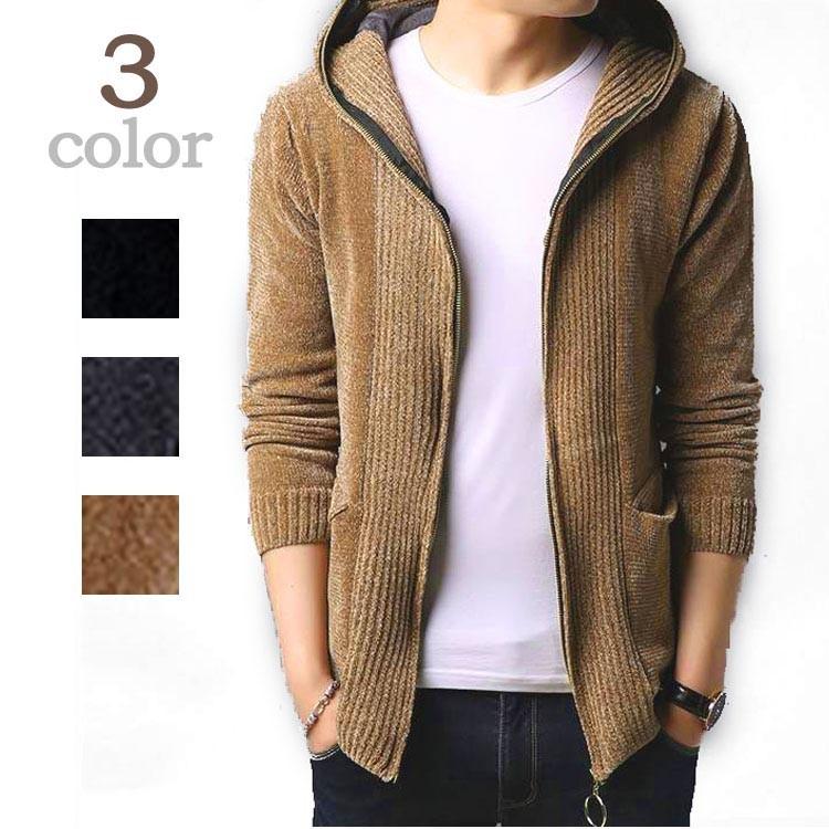 ニット パーカー ジャケット フード付き ポケット セーター ジップ トップス メンズ アウター ブラック キャメル グレー M L Xl 2xl 3xl かっこいい 0108y4 衣類雑貨店ワイズファクトリー 通販 Yahoo ショッピング