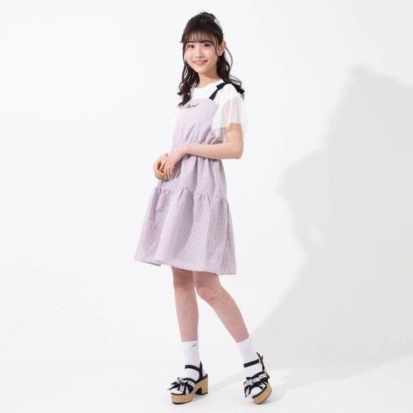 ランキング上位のプレゼント アルジー ピンクチェックの袖とグレーのワンピース ワンピース