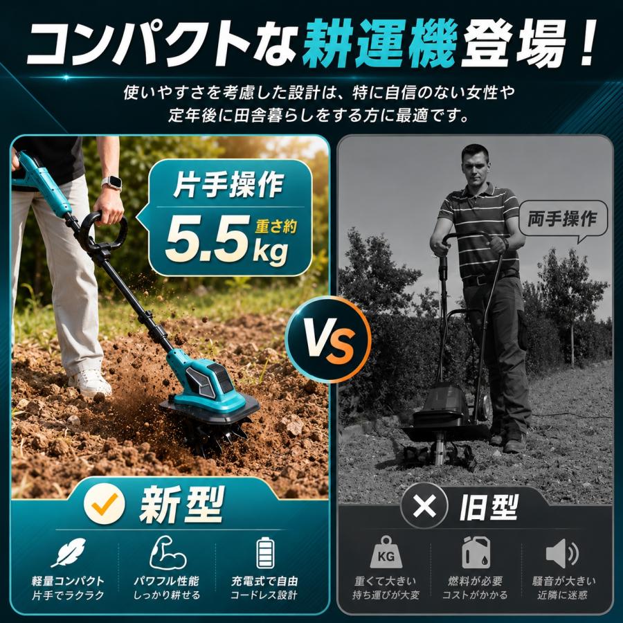 マキタ 互換 耕運機 充電式 電動 ミニ耕運機 耕うん機 21Vバッテリー