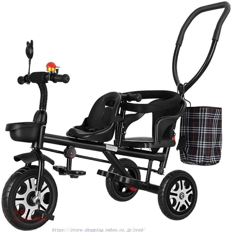 Dhgrin 二人乗り 三輪車 ベビーカー 三輪車 双子用 ベビーカー 子供用 自転車 両点シートベルト付き プレゼント 補助棒付き 補助棒取り外す可能 誕生日 物置くカゴ付き 自転車 Sdy1a 兄弟商店