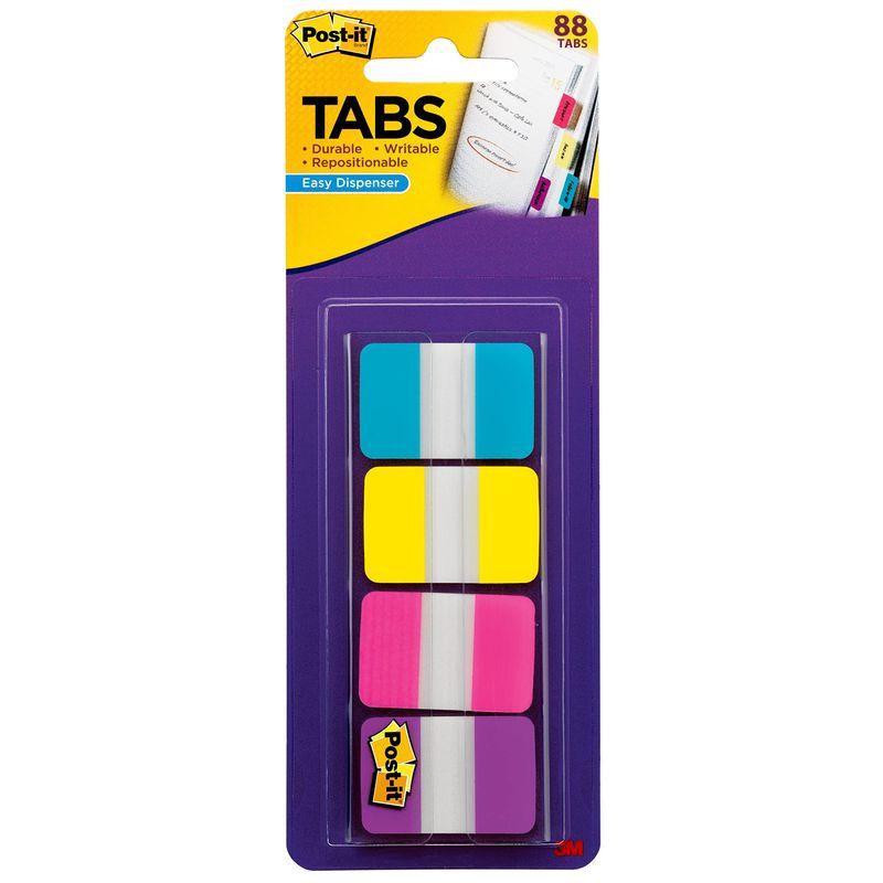 Postit Tabs, 1Inch Solid, Aqua, Yellow, Pink, Violet, 22/Color, 88 p
