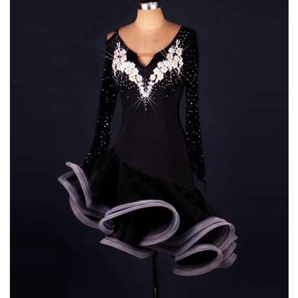新しい到着 社交ダンス パーティドレス レディースワンピース 試合服 黒 白 ドレス ダンス衣装 サイズ L Foundationswellness Net