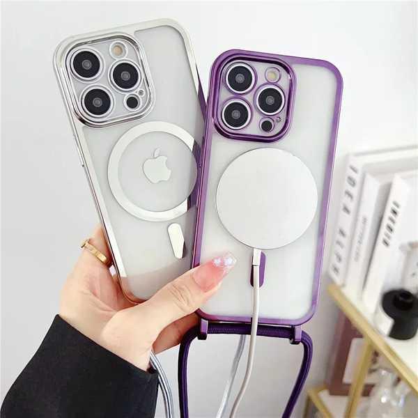 iPhoneアクセサリー iPhone 12 互換品】Crossboby-iPhone用 透明 電話ケース 磁気ネックレス