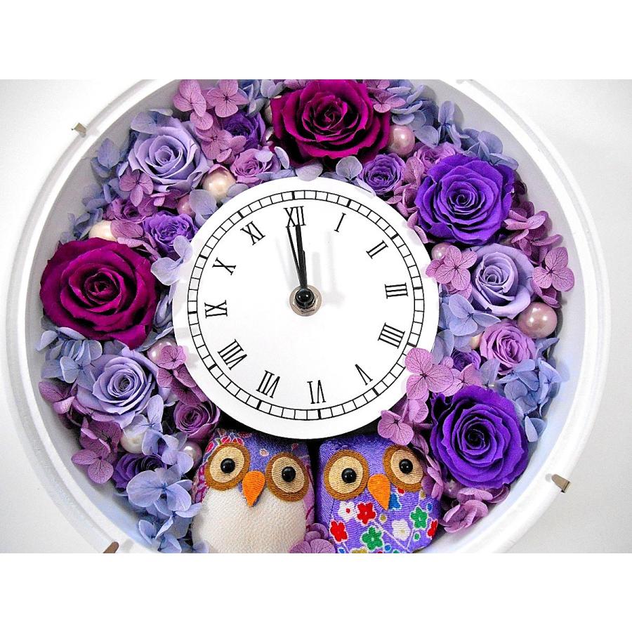 古希 プレゼント 母親 喜寿祝い 紫 花時計 プリザーブドフラワー 時計 プリザーブドフラワー フクロウ 誕生日 開店祝い パープルローズとアウルの 花時計 Compass お花ギフト Y Zフローラ ヤフー店 通販 Yahoo ショッピング
