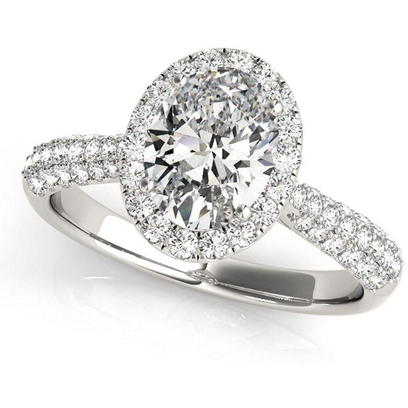 【オープニング 大放出セール】 Engagement Diamond Shank pave' Halo Oval-Cut Women's Ring Go White 14k 指輪