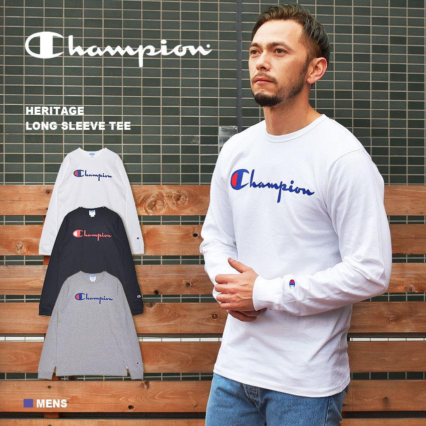 （ネコポス配送） チャンピオン メンズ ロンT 長袖 ヘリテージ ロングスリーブTシャツ CHAMPION GT47 黒 白 | Champion