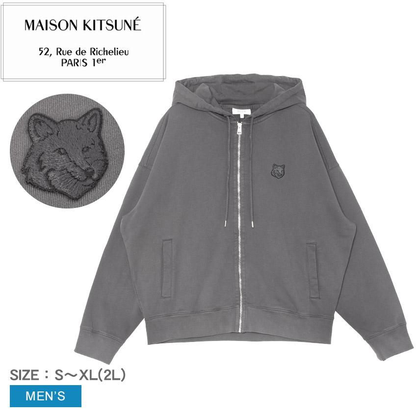 メゾンキツネ パーカー メンズ フォックスヘッド ジップド オーバーサイズ フーディー MAISON KITSUNE PM02138KM0340 グレー 狐 爆買 | MAISON KITSUNE
