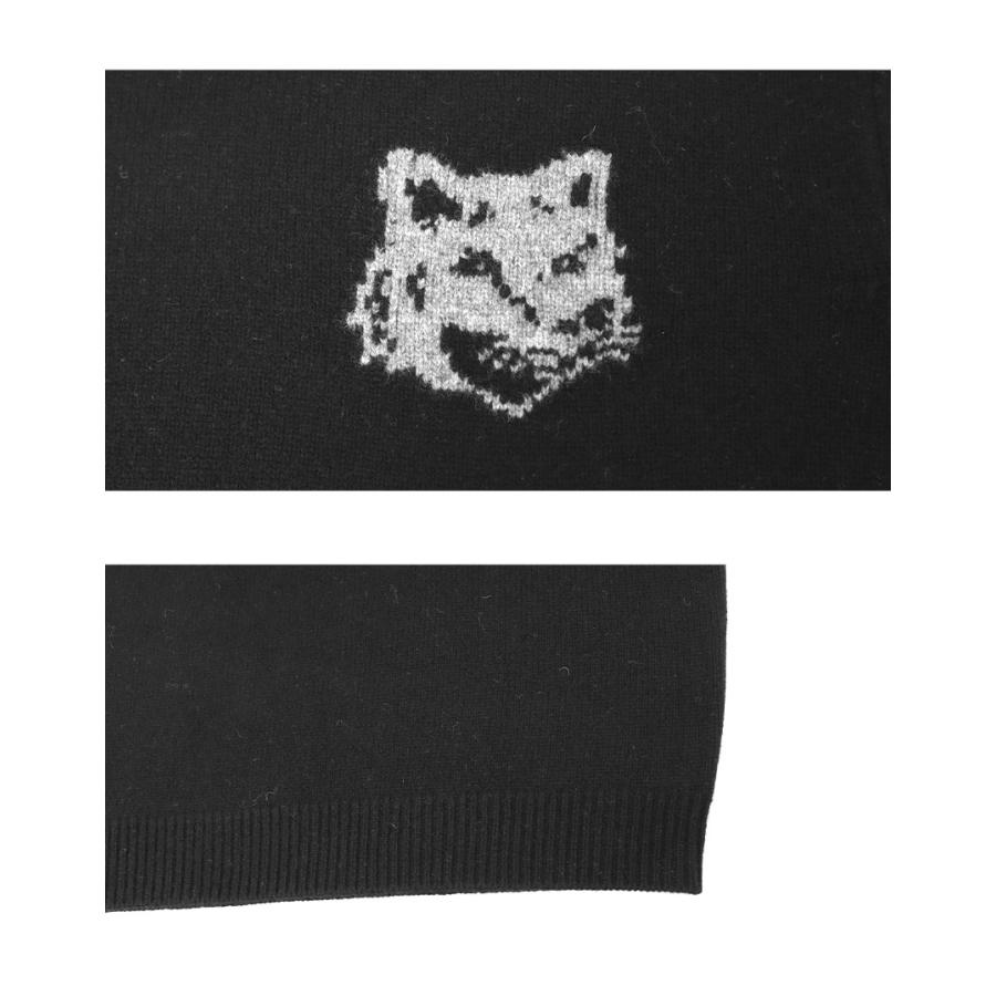 メゾンキツネ ニット メンズ フォックスヘッド インターシャ メリノ ジャンパー MAISON KITSUNE PM00816KM0329 ブラック 黒 長袖 爆買 | MAISON KITSUNE | 03