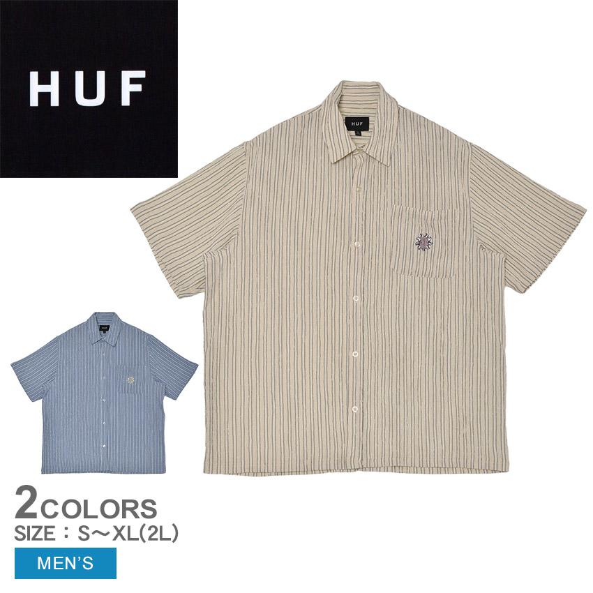HUF メッシュ編み ベージュ ポロシャツ HUF（ハフ） 半袖シャツ メンズ APOLLO S/S STRIPED SHIRT HUF BU00247