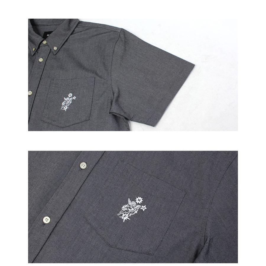 ハフ 半袖シャツ メンズ ICARUS OXFORD SHIRT HUF BU00234 グレー ウエア シャツ トップス カジュアルシャツ ブランド 半袖 刺繍