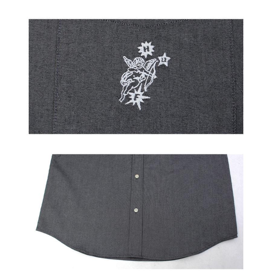 ハフ 半袖シャツ メンズ ICARUS OXFORD SHIRT HUF BU00234 グレー ウエア シャツ トップス カジュアルシャツ ブランド 半袖 刺繍