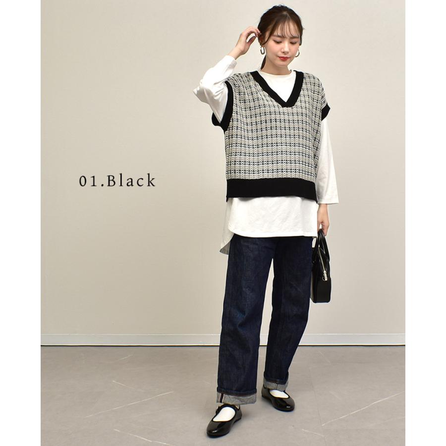 ニットベスト レディース ツイード ジャガード refinedworks