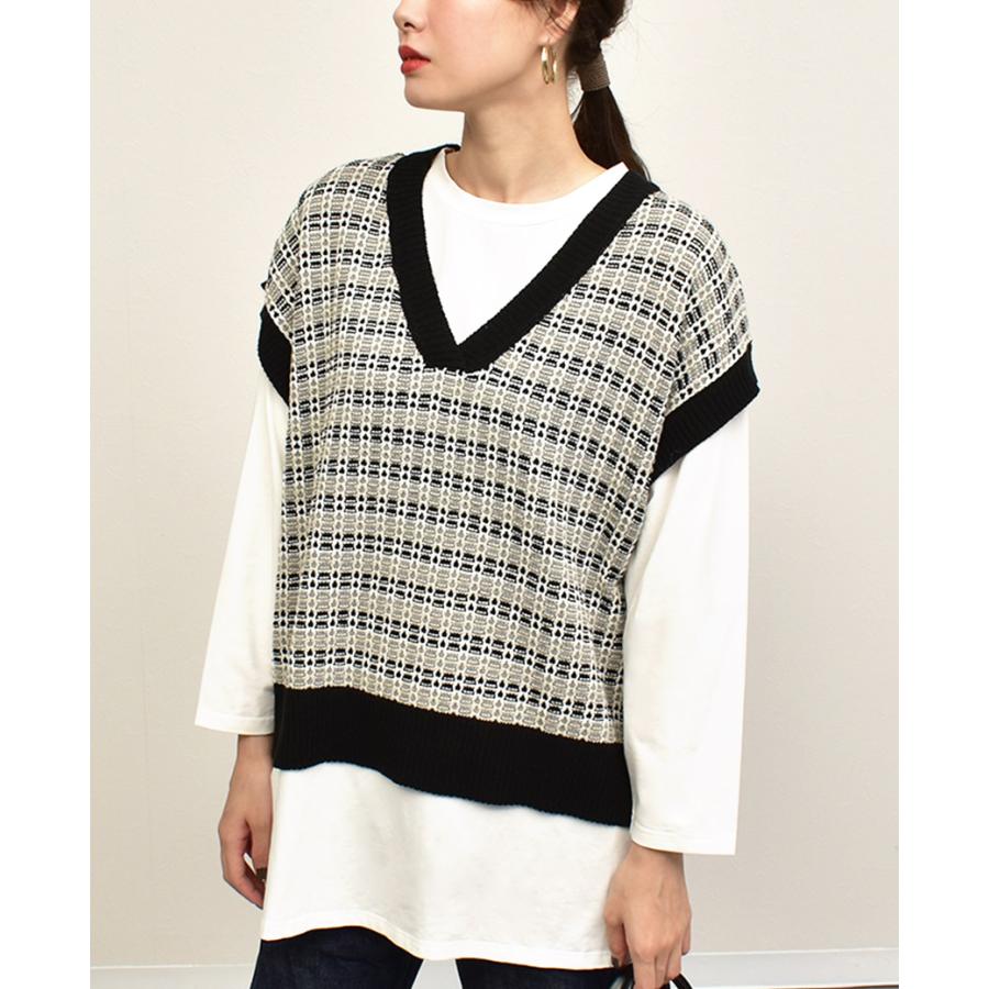 ニットベスト レディース ツイード ジャガード refinedworks