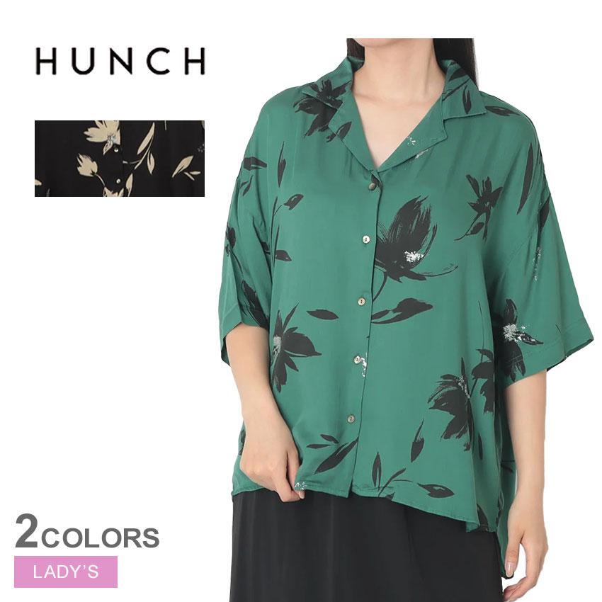 hunch（ハンチ） 半袖シャツ レディース ビスコースサテン プリント