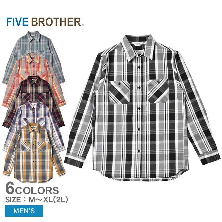 FIVE BROTHER 長袖ネルシャツ Medium ブラウン系チェック FIVEBROTHER FIVE BROTHER ファイブブラザー オンブレチェック