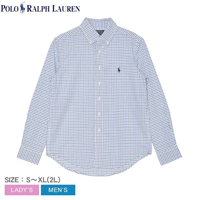 POLO RALPH LAUREN 長袖シャツ 青と白のチェック柄　リネン ポロ ラルフローレン POLO RALPH LAUREN チェック柄長袖シャツ M