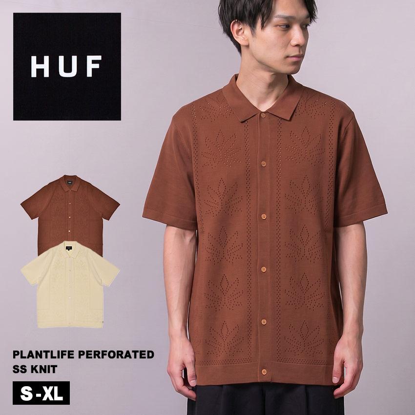 Gdup メンズ 半袖100％COTTON HUF（ハフ） 半袖カーディガン メンズ HUF KN00545 ブラウン 茶 ウェア
