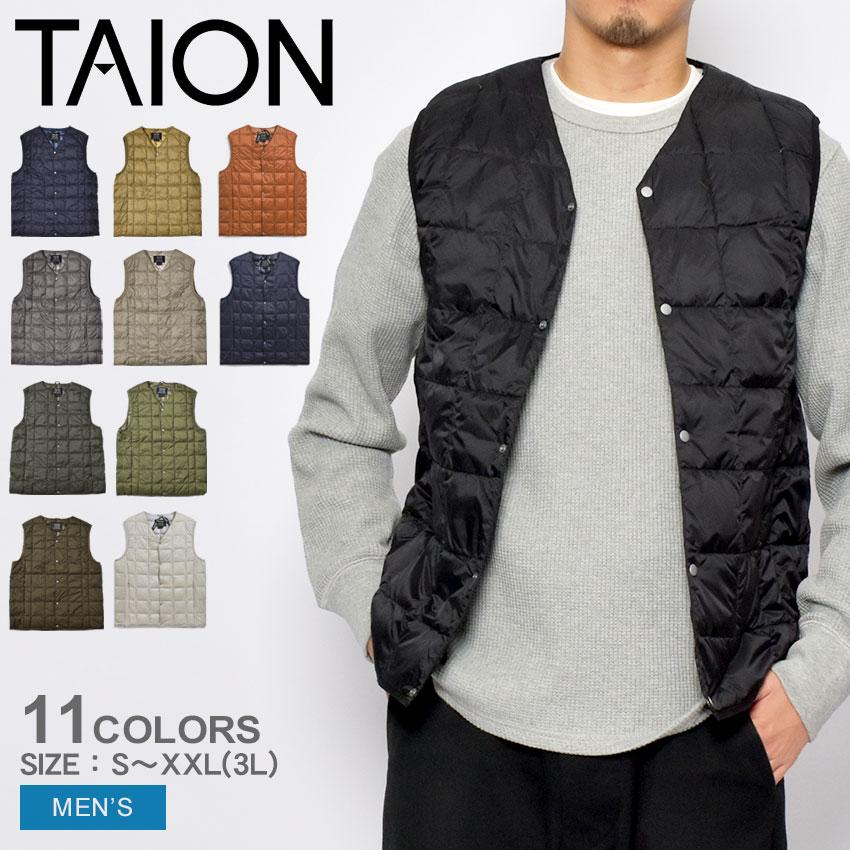 TAION（タイオン） ダウンベスト メンズ Vネック ボタン インナー 