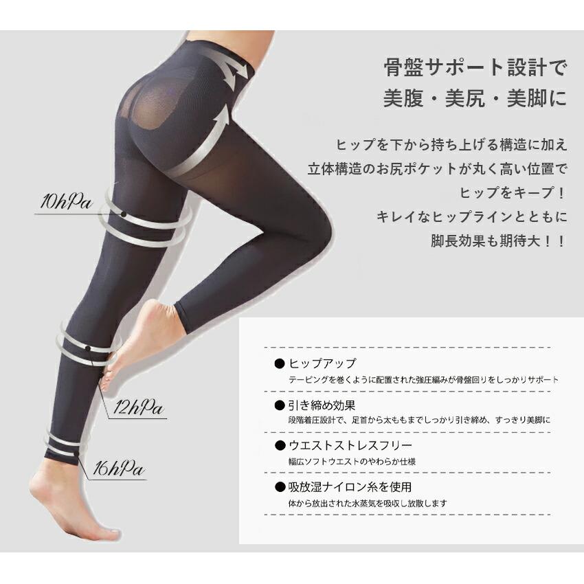着圧レギンス タイツ レディース 10分丈 80デニール 黒 日本製 段階