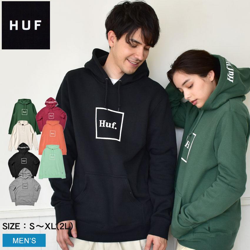 ハフ パーカー メンズ ボックスロゴ プルオーバーフーディ Huf Pf ブラック 黒 オフホワイト 白 グレー ウェア トップス 赤 上質で快適