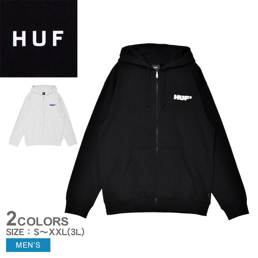 【美品】HUF 肉厚 ジップパーカー ボックスシルエット M 黒 ワンポイント HUF（ハフ） ジップパーカー メンズ ALL CAPS FULL ZIP HOODIE HUF