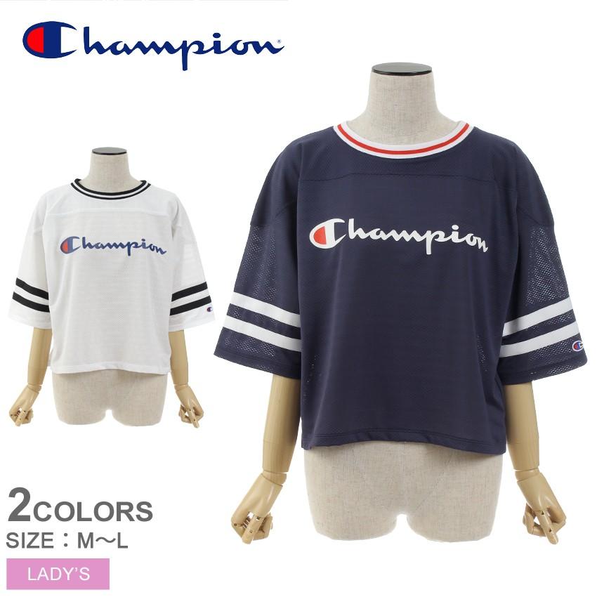 （ゆうパケット可） チャンピオン Tシャツ レディース メッシュフットボールシャツ CW-PS309 CHAMPION 部屋着 プリント シンプル ロゴ 半袖 白｜z-sports