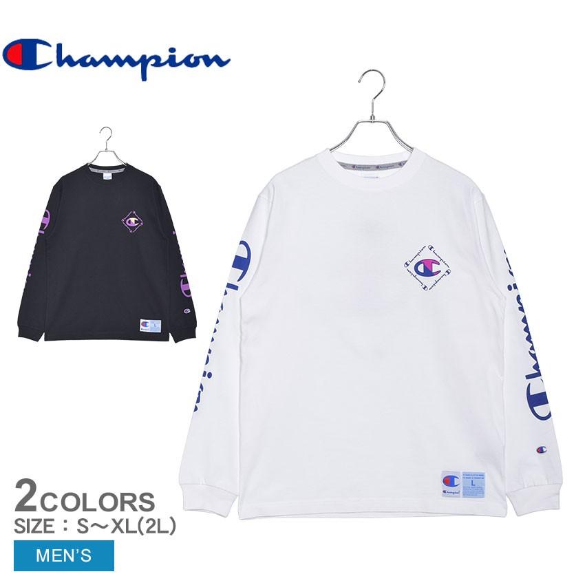 チャンピオン 長袖Tシャツ メンズ ロングスリーブ Ｔシャツ CHAMPION C3-R402 ホワイト 白 ブラック 黒 ウエア トップス 長袖｜z-sports