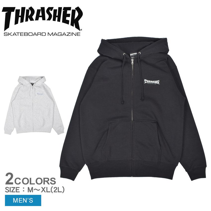 THRASHER スラッシャー パーカー メンズ GONZ THUMBS ZIP HOODIE TH96398 グレー ブラック 黒 ウエア ウェア  フルジップ ロゴ Z-SPORTS ヤフーショッピング店 通販 Yahoo!ショッピング