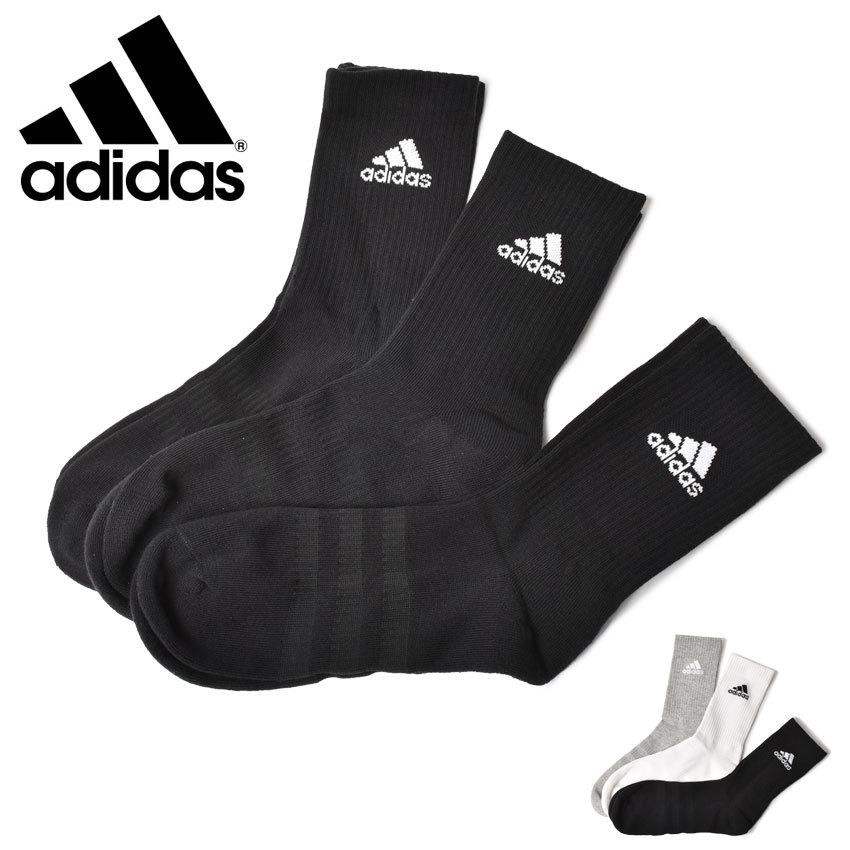 Z Sports ショッピング店アディダス 靴下 メンズ レディース クッション クルー ソックス 3pp Adidas Fxi66 黒 ブラック ホワイト 白 グレー ブランド 送料無料