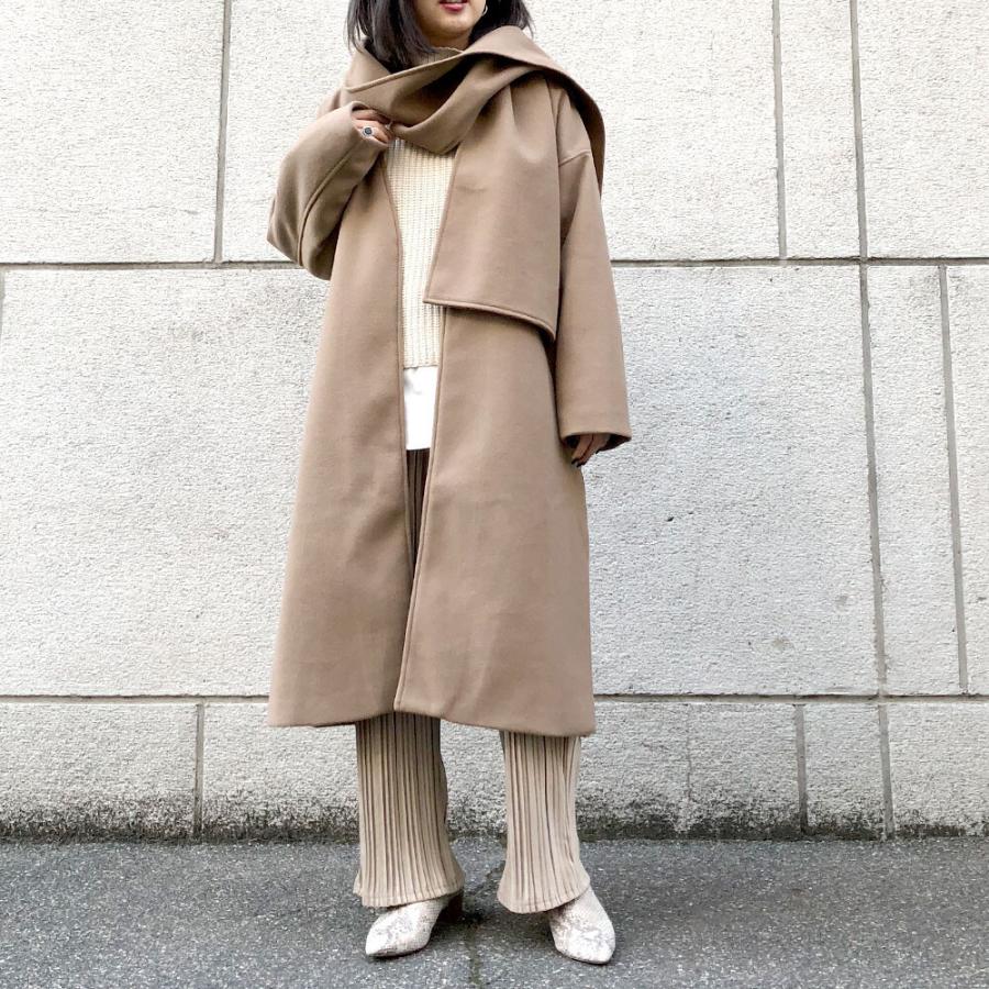 レディースコート ロングコート ストール付きコート ニットロングコート ニットメルトンストール付きコート D104 Nobu 通販 Yahoo ショッピング