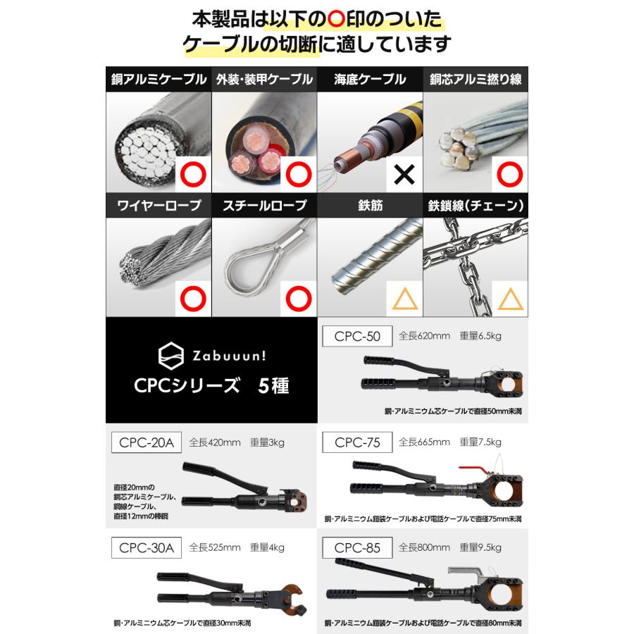 油圧式ケーブルカッター Φ20mm 出力8トン アルミケーブル 銅線 油圧式ケーブルカッター Φ20mm 出力8トン アルミケーブル 銅線